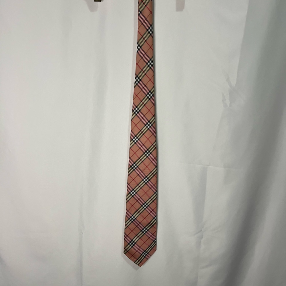 Vintage Burberry Pink and Black Plaid Tie